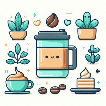 Coffee cup and coffee beans. Vector illustration in flat style.のイラスト素材