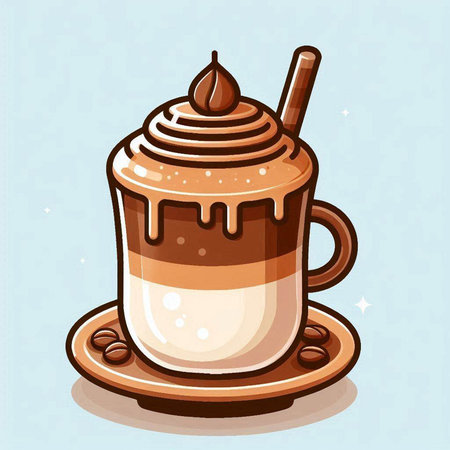 Coffee cup with whipped cream and chocolate, vector illustration.のイラスト素材