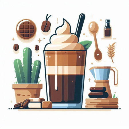 Coffee shop, cafe, restaurant, barista concept. Iced coffee, latte, cappuccino, cappuccino, latte macchiato. Vector illustrationのイラスト素材