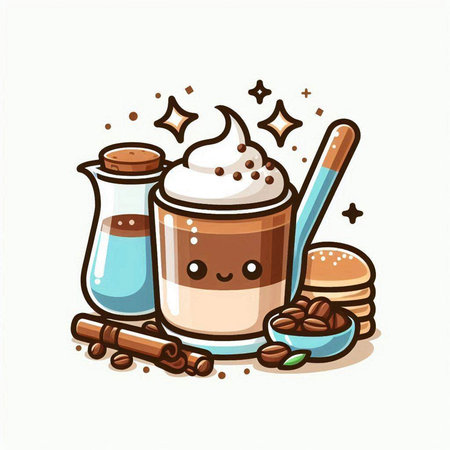 Coffee drink vector illustration. Cute cartoon character design.のイラスト素材