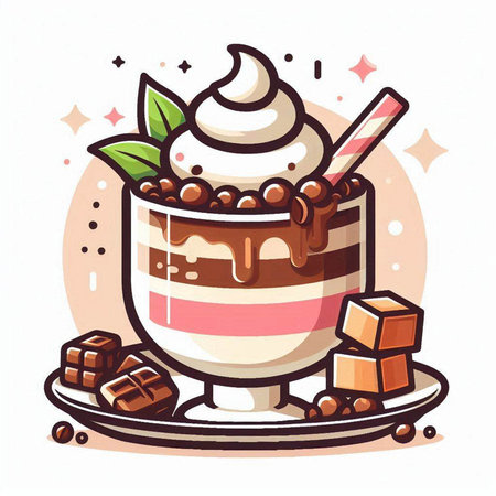 Cup of coffee with whipped cream and chocolate, vector illustration.のイラスト素材