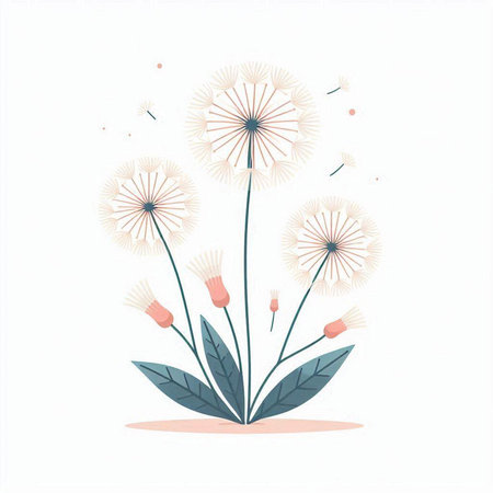 dandelion flower on white background, vector illustration, eps10のイラスト素材