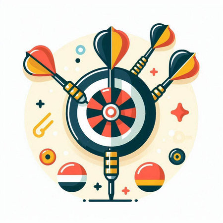 Dartboard with darts and balls. Vector illustration in flat style.のイラスト素材