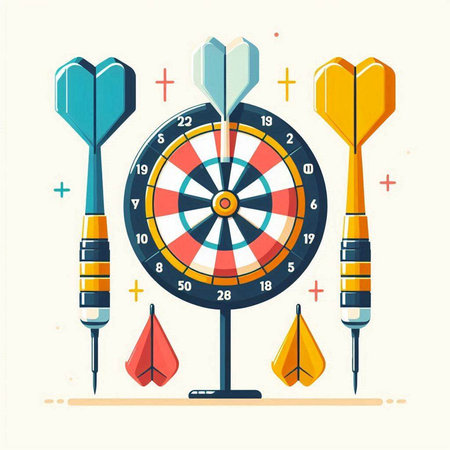 Dartboard with darts and arrows. Vector illustration in flat styleのイラスト素材
