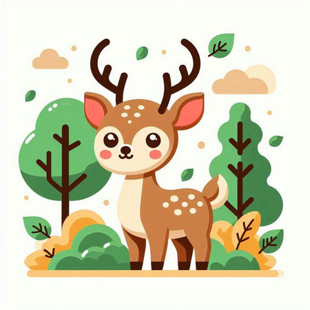 Cute cartoon deer in the forest. Vector illustration for your designのイラスト素材