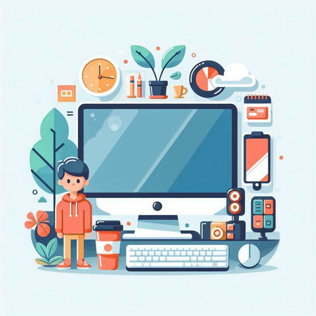 Flat design modern vector illustration concept of online education and e-learning.のイラスト素材