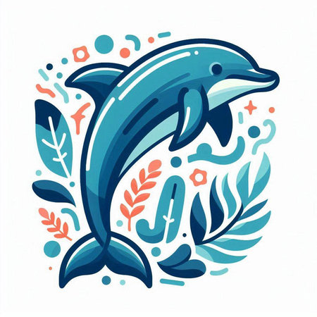 Dolphin and seaweed. Vector illustration. Hand drawn style.のイラスト素材