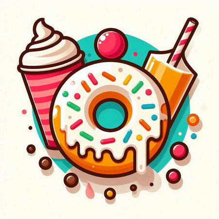 Donut and ice cream. Colorful vector illustration in cartoon style.のイラスト素材