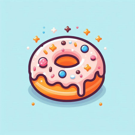 Sweet donut with sprinkles. Vector illustration in cartoon style.のイラスト素材