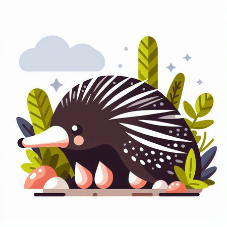Vector illustration of a cute echidna in the jungle. Flat style.のイラスト素材