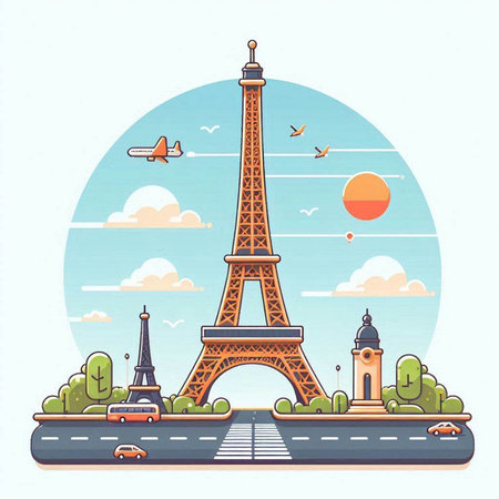 Eiffel Tower, Paris, France. Vector illustration in flat styleのイラスト素材