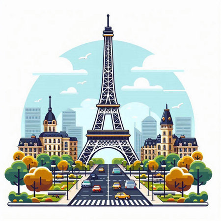 Eiffel Tower in Paris, France. Vector illustration of Paris.のイラスト素材