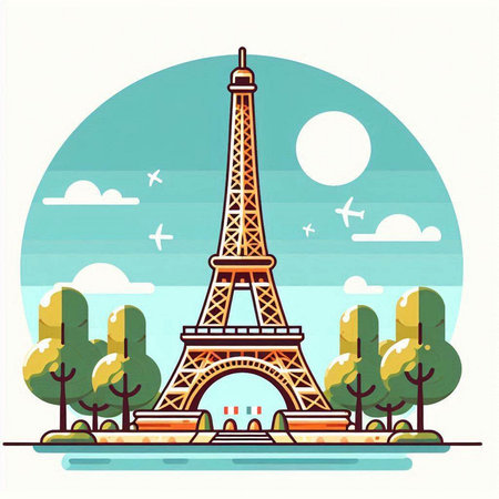Eiffel Tower in Paris, France. Flat style vector illustration.のイラスト素材