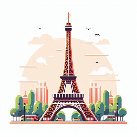 Eiffel Tower. Paris. France. Vector illustration in flat styleのイラスト素材