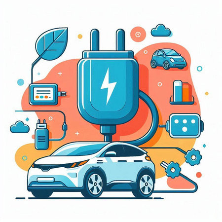 Electric car charging station. Electric car charging station. Vector illustration.のイラスト素材