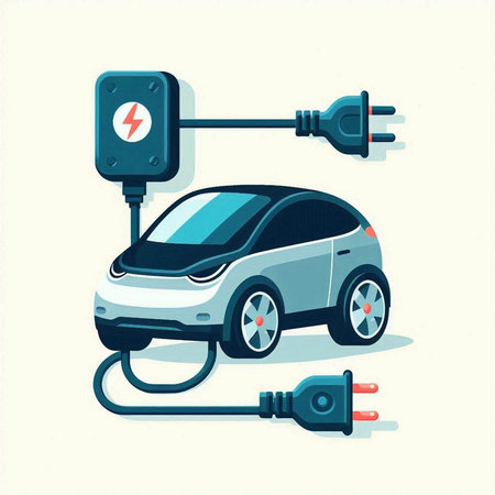 Electric car and electrical plug. Electric vehicle concept. Vector illustration.のイラスト素材