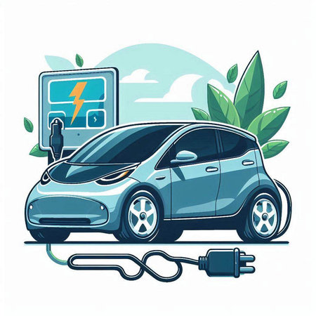 Electric car charging station vector illustration. Electric car charging station in flat style.のイラスト素材