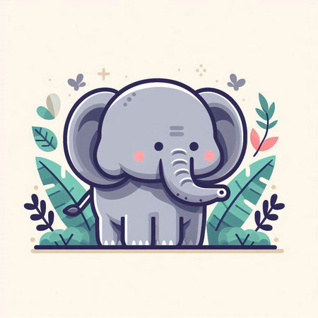 Cute cartoon elephant. Vector illustration in flat style on white background.のイラスト素材