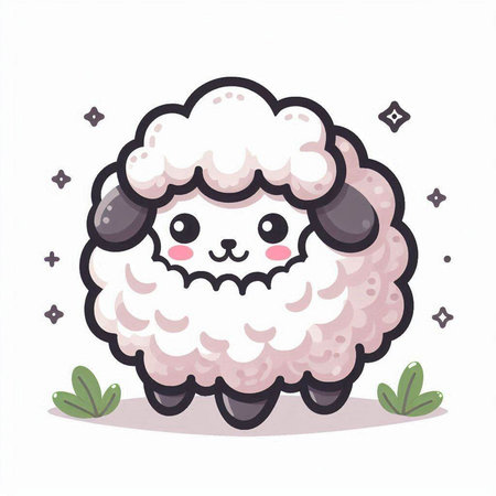 Cute sheep cartoon vector illustration isolated on white background. Cute sheep character design.のイラスト素材