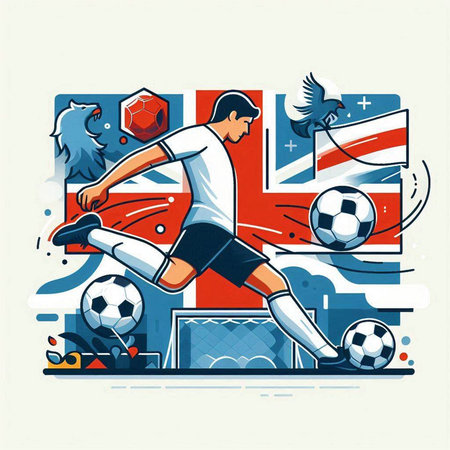 Soccer player on the background of the flag of Great Britain. Vector illustrationのイラスト素材