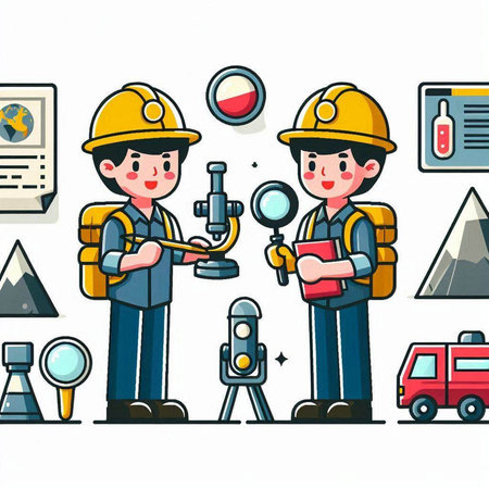 Vector illustration of a man and woman engineer working at the construction siteのイラスト素材