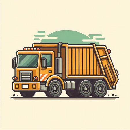 Garbage truck isolated on white background. Vector illustration in retro style.のイラスト素材