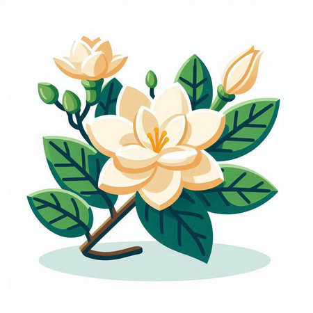Illustration of a white jasmine flower on a white backgroundのイラスト素材