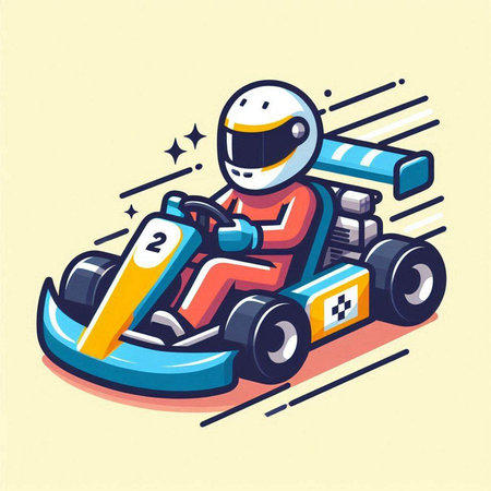 Cartoon kart driver racing on a race track. Vector illustrationのイラスト素材
