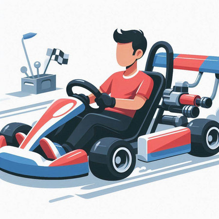 Man driving a kart. Cartoon illustration of man driving a kart.のイラスト素材