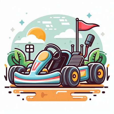 Funny karting race. Vector illustration in cartoon style.のイラスト素材