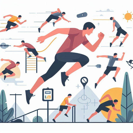 Running people, flat style vector illustration. Sport and healthy lifestyle.のイラスト素材