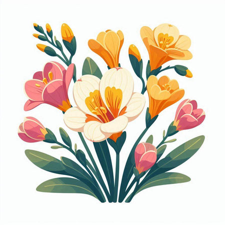 Bouquet of crocuses. Hand drawn vector illustration.のイラスト素材