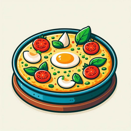 Illustration of a tomato and egg omelette on a plateのイラスト素材