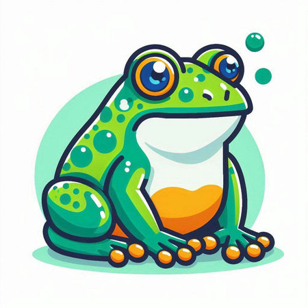 Frog cartoon character. Colorful vector illustration on white background.のイラスト素材