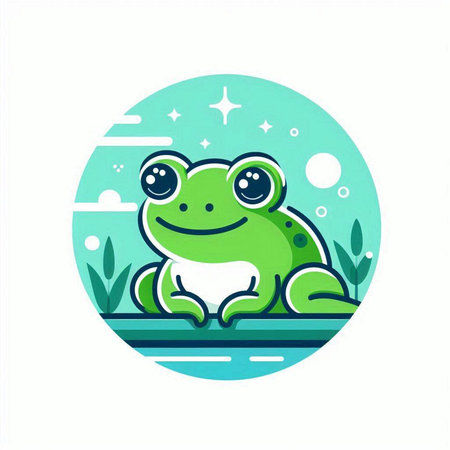 Cute frog in the pond. Vector illustration in flat style.のイラスト素材