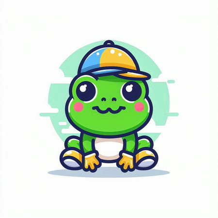 Cute frog with a cap on his head. Vector illustration.のイラスト素材
