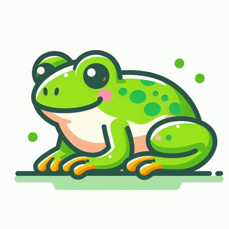 Frog icon. Vector illustration of a green frog. Isolated on white background.のイラスト素材