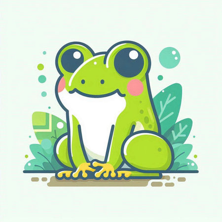 Frog on the grass. Cute cartoon character. Vector illustration.のイラスト素材
