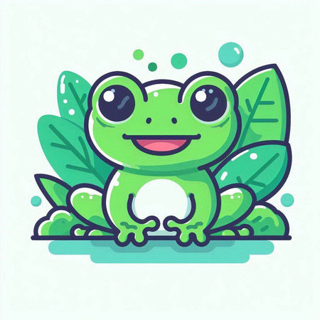 Cute cartoon frog sitting on a green leaf. Vector illustration.のイラスト素材