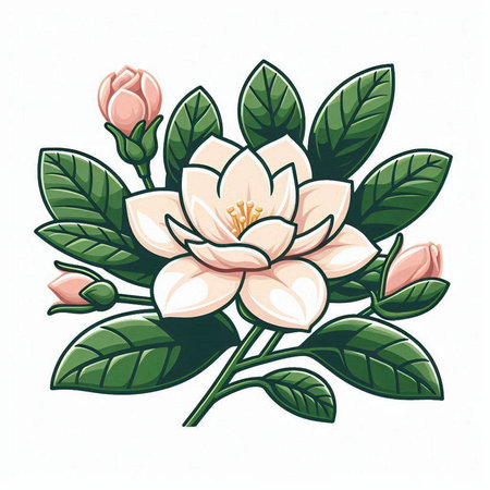Illustration of a blossoming magnolia flower on a white backgroundのイラスト素材