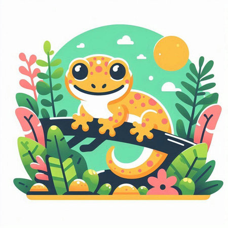 Cute cartoon chameleon on the branch. Vector illustration.のイラスト素材