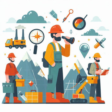 Engineer, foreman, construction worker, engineer, builder. Flat vector illustration.のイラスト素材