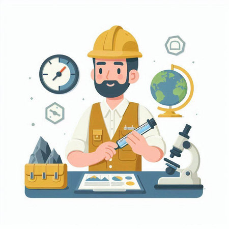 Vector illustration of a man working in the laboratory. Flat style.のイラスト素材