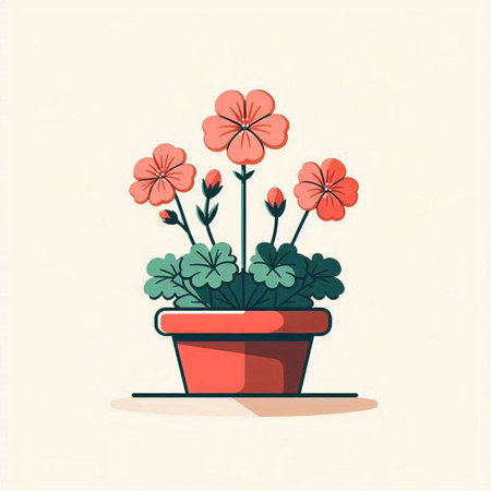 Flowerpot with geraniums. Vector illustration in flat styleのイラスト素材