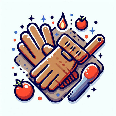 Vector illustration of a hand with a knife and a fork on a white background.のイラスト素材