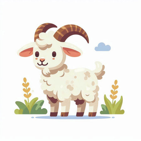 Cartoon sheep vector illustration on white background. Cute farm animal.のイラスト素材