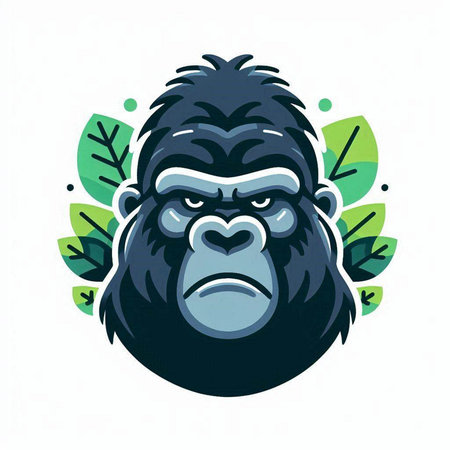 Gorilla head with leaves on white background. Vector illustration.のイラスト素材