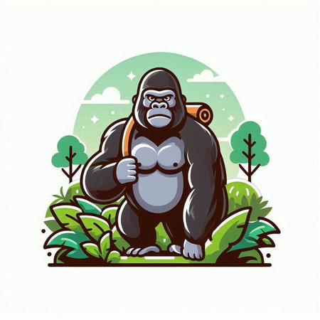 Gorilla in the jungle. Vector illustration on white background.のイラスト素材