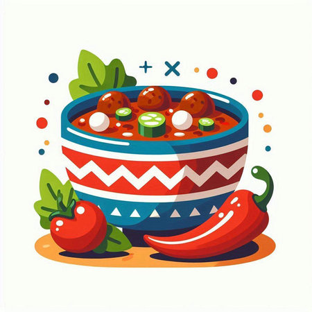 Mexican food vector illustration. Traditional mexican food in bowl.のイラスト素材