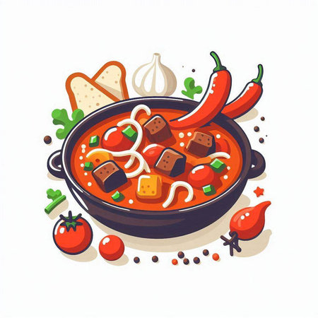 Hungarian goulash in a pan. Vector illustration for your designのイラスト素材